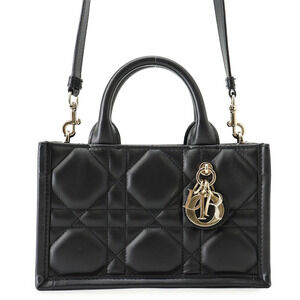 Christian Dior Book Tote Macro Cannage 2Way Shoulder Bag Leather Black